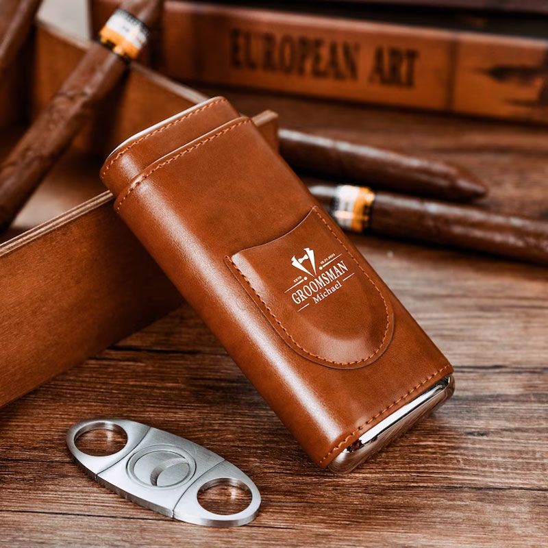 Personalized Leather Cigar Holder Cigar Travel Case