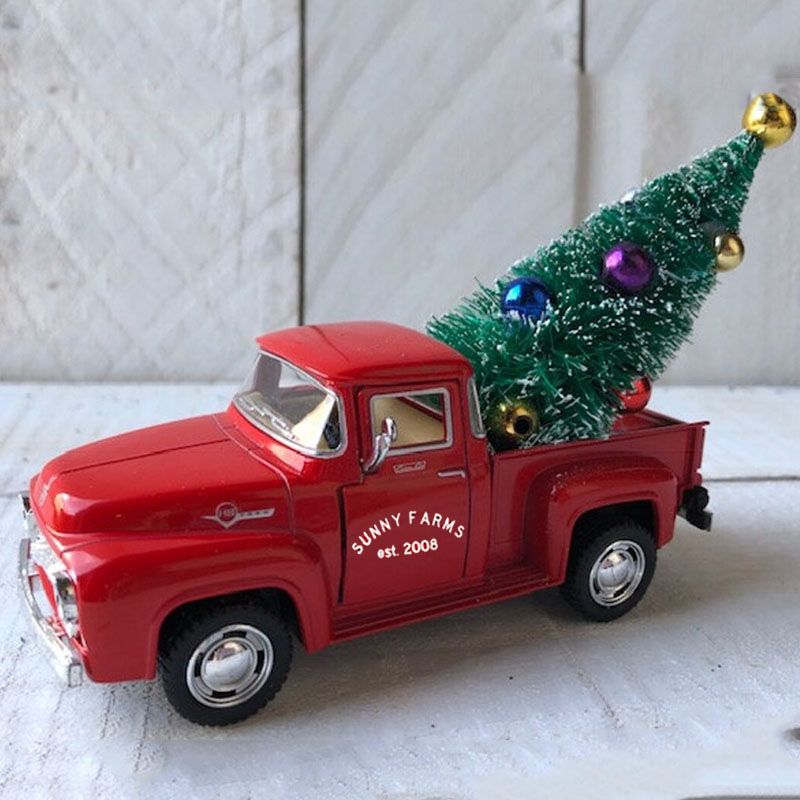Personalized Christmas Red Truck Decor Metal Farm Truck