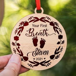Baby First Christmas Engraved Wood Ornament