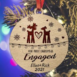 Our First Christmas Engaged Personalized Wood Ornament