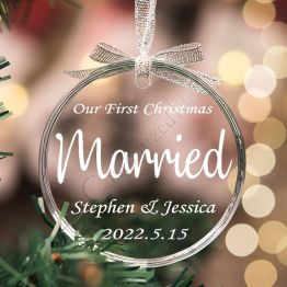 Personalized Glass Christmas Engraved Married Ornament