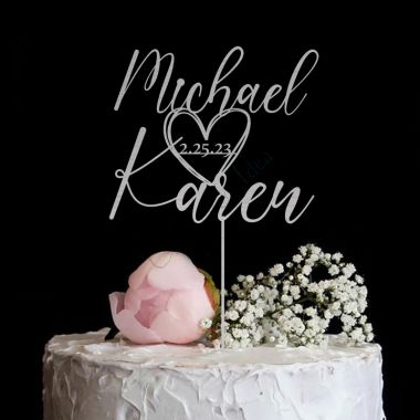 Personalized Wedding Cake Topper with date and heart