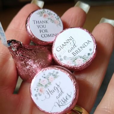 Printed Stickers for Chocolate Kiss Candy - Personalized Wedding Favors, Bridal Shower