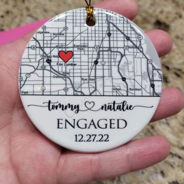 Engagement Map Ornament , Personalized Engagement Gift for Couple