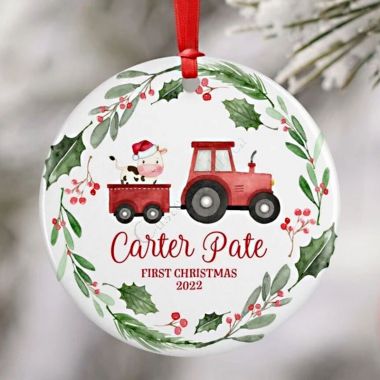 Farm Baby First Christmas Tractor Holiday Baby Ornament