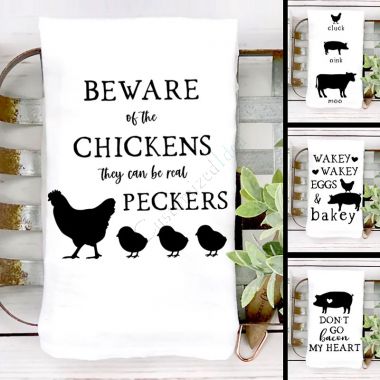 Farmhouse Designs and Sayings Kitchen Towel with Farm Animals