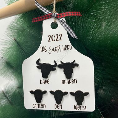 Herd family ornament custom farm family ornament cow tag