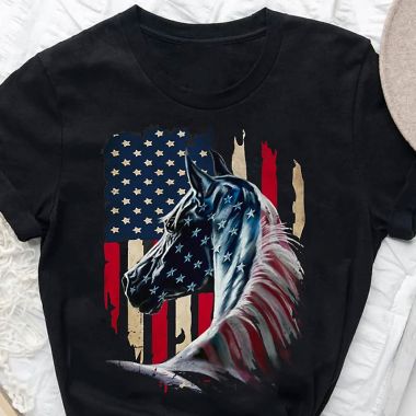Horse American Flag Shirt Horse Riding Gift, Horse Lovers Gift, Farm Gift
