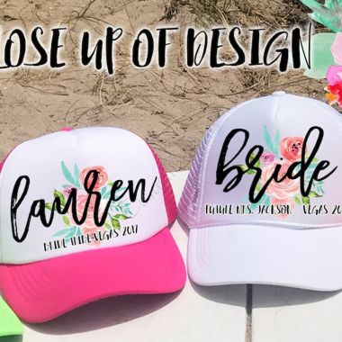 CUSTOM Bachelorette Hats FLORAL background with NAME Trucker Hat 