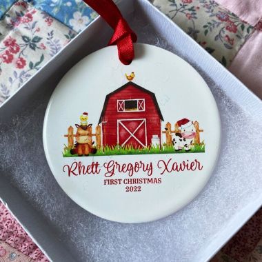 Personalized Farm Baby First Christmas Ornament, Cow Christmas