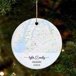 Engagement Ornament Gift, Personalized Engagement Map Gift for Couple