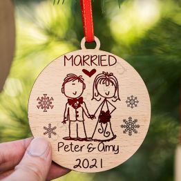 Our Christmas Engraved MARRIED Wood Ornament