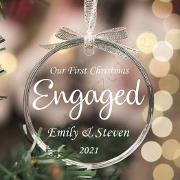 Personalized Glass Christmas Engraved Engagement Ornament
