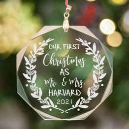 Personalized Glass Mr & Mrs Our First Christmas Ornament 