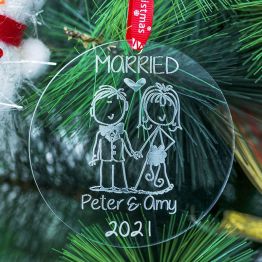 Personalized Married Christmas Ornament Laser Engraved Acrylic