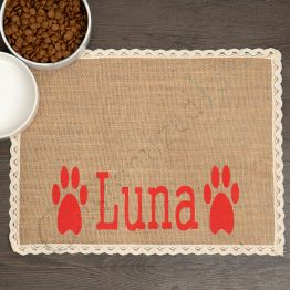 Personalized Pet Placemat For Puppy Food bowls, Monogrammed Burlap Placemats