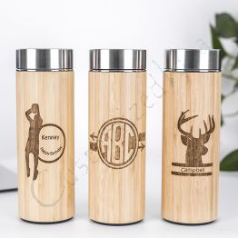 New! Customized Engraved Bamboo Vacuum Water Bottle
