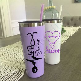 Personalized Tumbler For Healthcare Worker Gift, 22oz Tumbler with Straw