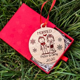 Our Christmas Engraved MARRIED Wood Ornament