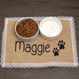 Personalized Pet Placemat For Puppy Food bowls, Monogrammed Burlap Placemats