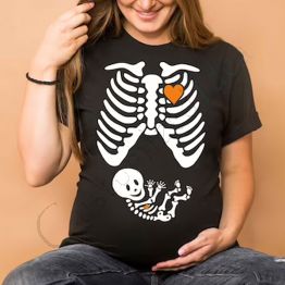 Skeleton Maternity Halloween T-shirt, Halloween Pregnancy Shirt 