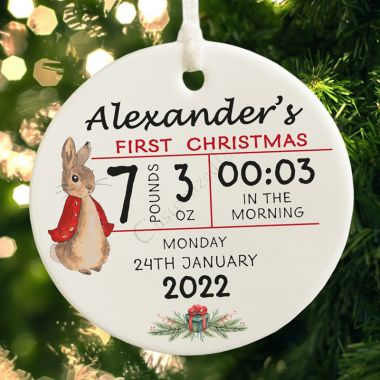 Baby's 1st Xmas Hanging Ceramic Bauble with Baby Birth Details