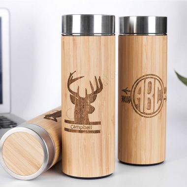 New! Customized Engraved Bamboo Vacuum Water Bottle