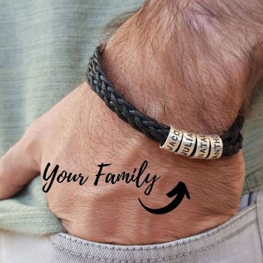 Engraved Mens Bracelet with Small Beads Fathers Day Gift