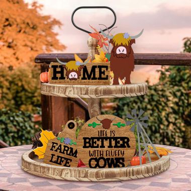 Highland Cows Tiered Tray Farm Christmas Decoration Set of 5