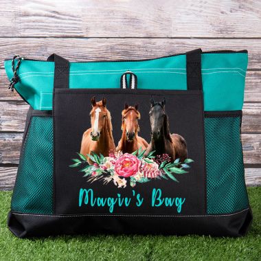 Horse Lovers Gift with flower Personalized Multi-function Tote Bag