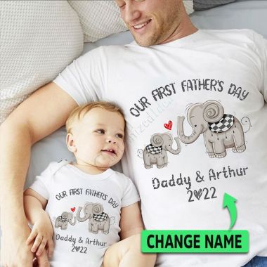 Our First Fathers Day Elephant Baby Grow First Father's Day Gift Set