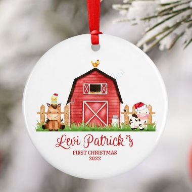 Personalized Farm Baby First Christmas Ornament, Cow Christmas