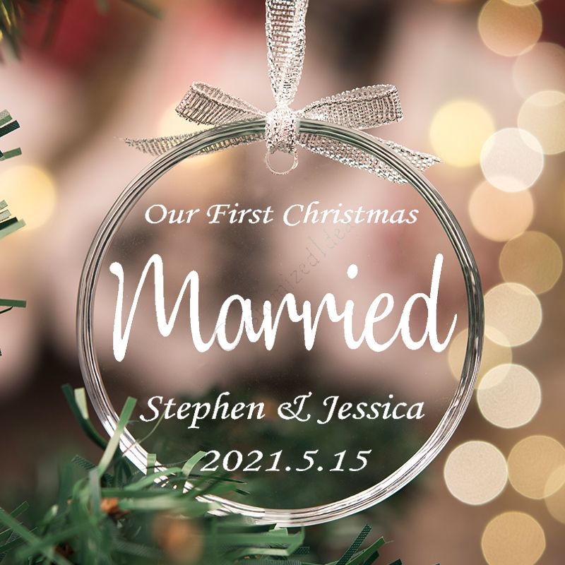 Personalized Glass Christmas Engraved Engagement Ornament