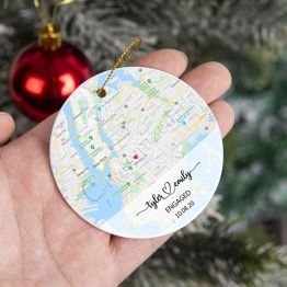 Engagement Ornament Gift, Personalized Engagement Map Gift for Couple