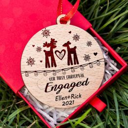 Our First Christmas Engaged Personalized Wood Ornament