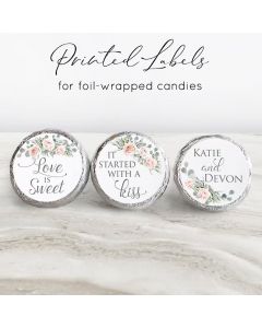 Printed Stickers for Chocolate Kiss Candy - Personalized Wedding Favors, Bridal Shower