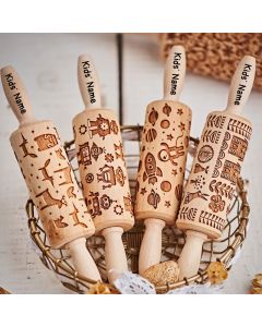 Custom Engraved Kids Rolling Pin, Christmas gift, Cookie Stamp